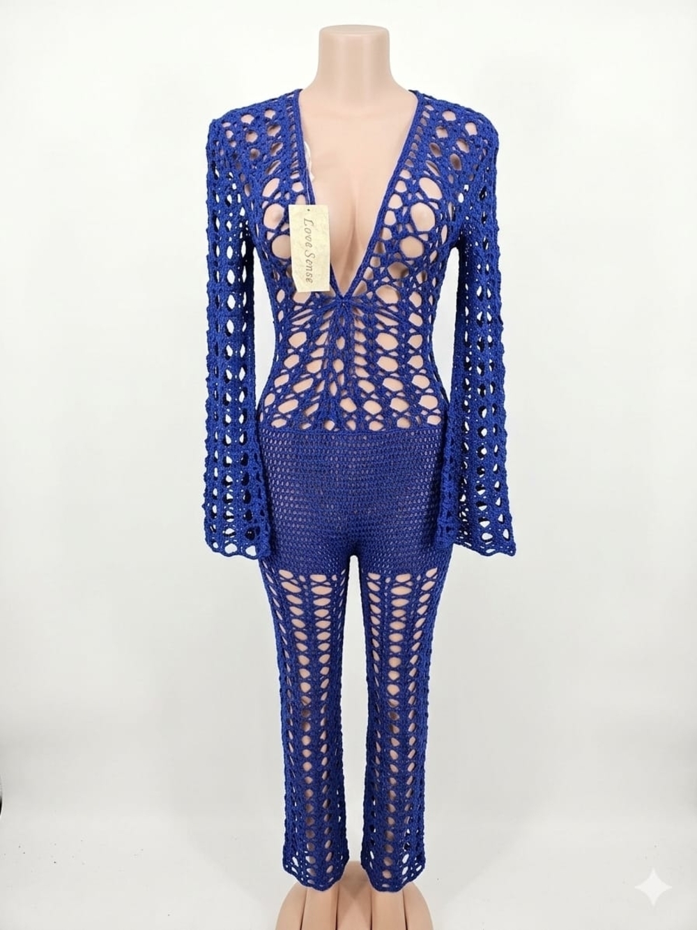 Handmade Royal Blue Crochet Jumpsuit